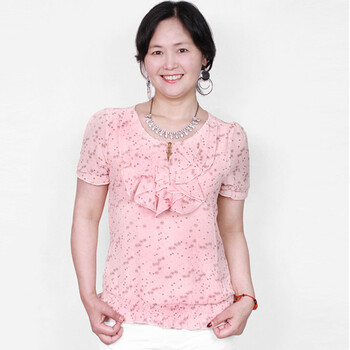 比尔丝 韩版时尚妈妈装中老年短袖衬衫 Klfl 盈瑶1331# 粉色雪花点 XXXXXL