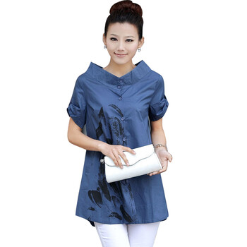 丝柏舍2012夏季新款女短袖印花短袖衬衣001 蓝色 XXL