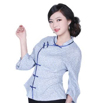 格格 纯棉碎花中式上衣 1221054345浅蓝色 08米黄色 浅蓝色 2XL(92)