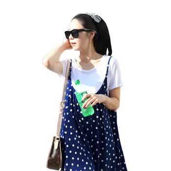 孕之妮 孕妇装 夏装 新款 韩版 孕妇连衣裙 夏雪纺裙 两件套Y1216 蓝色 XXL