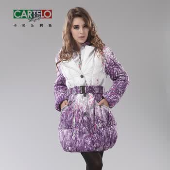 卡帝乐鳄鱼女装冬装长款修身带帽羽绒服0806 兰白色 XXL