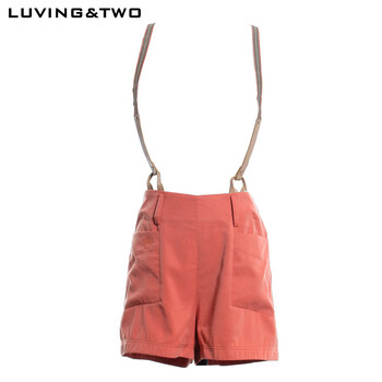 LUVING&TWO2012新款夏装纯色牛仔休闲吊背带裤韩版女L1225370A 杏豹 XL