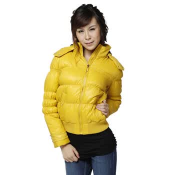 雅鹿 女 休闲抽皱短款羽绒服 ^@^YBC2060 黄色 175/XXL