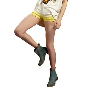 妖精的口袋 ELFSACK 八月哥本哈根 2012夏装女装新款 渐变色复古牛仔短裤 1228003 黄色 L