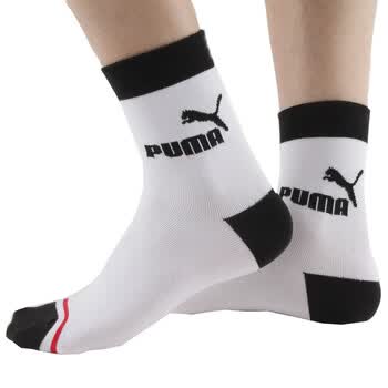 【全场满200减60，先领券，后下单】PUMA 彪马 男士精梳棉 提花休闲 短袜子P1152011 漂白-黑色 25-27cm