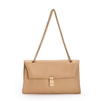 茜茜公主SISI 2012新款时尚真皮链条包包单肩手提女包1106 杏色