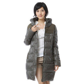 雅鹿 女 针织相拼印花茧形中长款羽绒服 ^@^LD25100 绿色 175/XXL