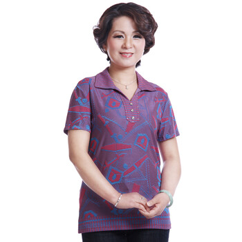 莎瑞 中老年女装夏装新品 妈妈服装 翻领短袖T恤 红色 XXXXL