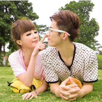 婷之妍夏季男女纯棉情侣T恤睡衣 短袖韩版修身休闲家居服套装 X101012 黑色 男款 XXL