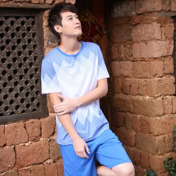 庆同新品运动休闲两件套装男夏季棉质短袖家居服95508 深蓝色 XXL