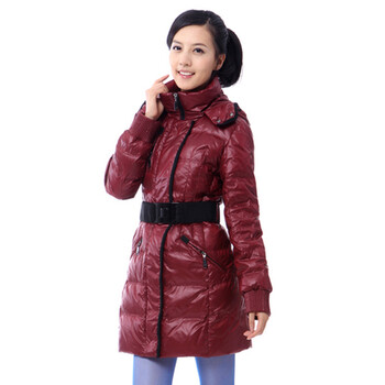 雅鹿 女 织带中长款修身型90绒羽绒服 ^@^YM10610 红色 175/XXL