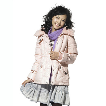 蓝冰 女 獭兔皮草毛领短款羽绒服 ^@^BA62000 浅血牙 175/XXL