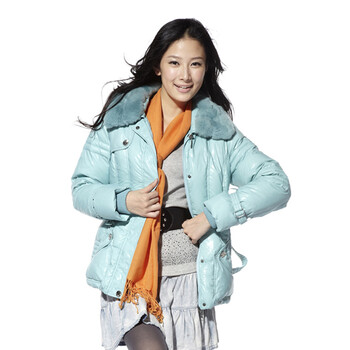 蓝冰 女 獭兔皮草毛领短款羽绒服 ^@^BA62000 浅蓝 175/XXL