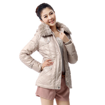 蓝冰 女 獭兔皮草毛领短款羽绒服 ^@^BA62000 灰黄 175/XXL