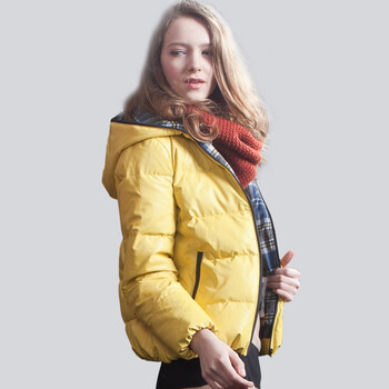 Justyle新款修身时尚加厚女士撞色内里皮羽绒女装外套 JTL45113212 黄色 XL