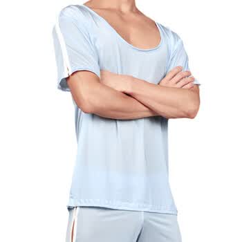 Hb春夏款优质高品位轻薄家居服男士短袖上衣 浅蓝 L