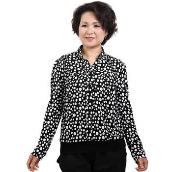 莎瑞 胖中老年妈妈装 2012春季 长袖点点立领相拼衫 白色 XXXXL