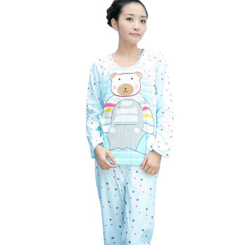 蕾曦 乐乐熊长袖哺乳衣外出秋装孕妇装秋冬装哺乳套装月子服哺乳睡衣 WML.乐乐熊 蓝色 M