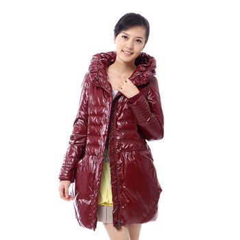 雅鹿 女 连帽时尚修身中长款90%绒羽绒服 ^@^YM10660 酒红色 175/XXL