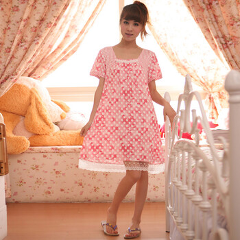 庆同2012女式睡衣夏季莫代尔短袖可爱简约休闲睡裙85550 桃红 XL