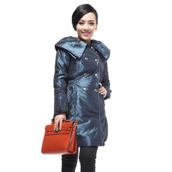 雅鹿 女 大领双排扣面包修身中长款羽绒服 ^@^YL90560 蓝色 180/XXXL