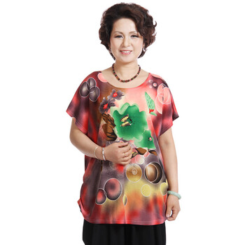 莎瑞 中老年女装 妈妈装 2012夏装 圆领大花韩版T恤 绿色 XXXL