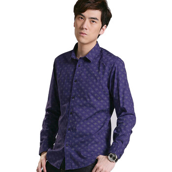 牛头牌 NEWTO 府绸修身印花高档长袖衬衫男装90226115 紫色 XL(180/100A)