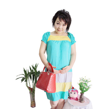 怀泰 孕妇装 夏装 孕妇裙 纯棉 韩版偏色连衣裙 12231 绿色 L
