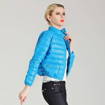 百普拉姿 bioplazm 羽绒服新款糖果色正品女款修身薄款女冬短外套011421072308 湖蓝 XL