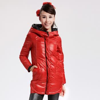 Cilaya/熙兰雅 撞色线条修身镂空圆点长款羽绒服女正品 11706 桔色 XXL