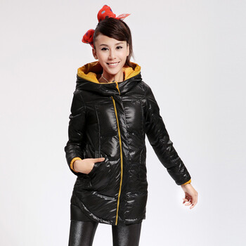 Cilaya/熙兰雅 撞色线条修身镂空圆点长款羽绒服女正品 11706 黑色 XXL