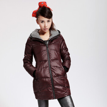 Cilaya/熙兰雅 轻薄细格纹双层内襟连帽长款羽绒服女正品 11717 红格 XXL