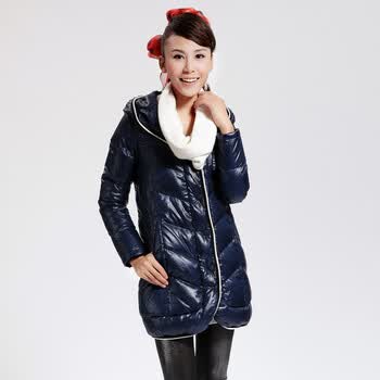 Cilaya/熙兰雅 三色斜格纹口袋装修长款轻薄羽绒服女正品 11716 藏青 XL