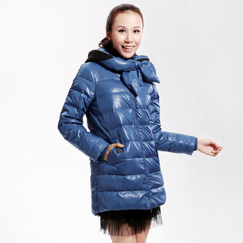 Cilaya/熙兰雅 蝴蝶节领口针织帽拼接修身长款羽绒服女正品 11745 黑色 XL