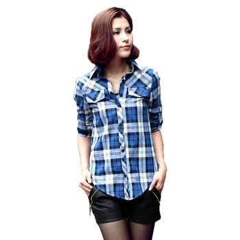 玫斯妮 2012新款女装春秋冬修身棉衬衫013wy 蓝色 XXL