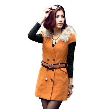 玫斯妮 2012新款女装秋冬款毛领修身连衣裙88wy03 桔色 XXL