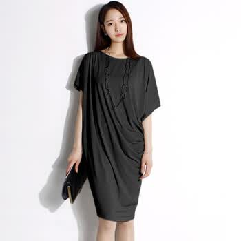 吉思美JSM 2012女夏装新款韩版短袖宽松修身休闲气质连衣裙JK206D005 黑色 均码