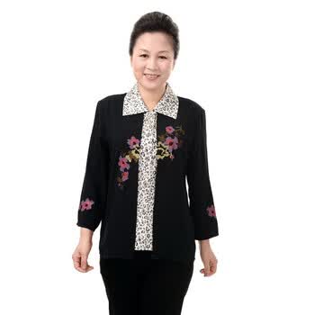 达思彼 新款中老年妈妈女装时尚假2件衬衫外套 YY健美人 黑底圆圈 XXXXL