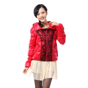 雅鹿女款蕾丝短款羽绒服YM10070 正红175/XXL【图片