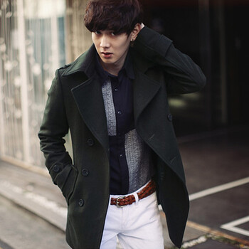 双排扣小翻领立绒女款大衣 深绿色小组,双排扣