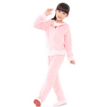 小风车春季女童套装全棉天鹅绒女童运动套装儿