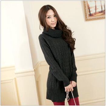 东京着衣 长袖女款坑条麻花<em>高领长毛衣</em>10287