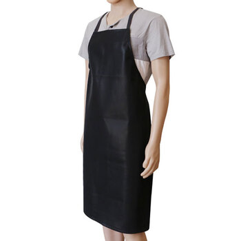 者也 4条厨房加厚PU皮革围裙防水防油围裙成人厨房饭店围腰长加厚耐磨PU围裙男女 黑色