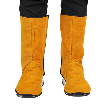 者也（ZYE）电焊防护牛皮脚套耐高温防火花飞溅阻燃隔热 橘色粘扣长款 