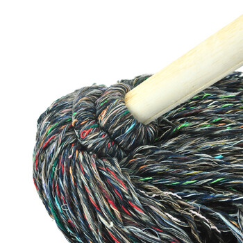 益美得 木柄圆头墩布拖把商用老式棉线棉布拖把木头钢丝扎拧棉拖把 混色棉线款