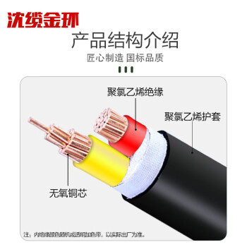 沈缆金环 ZR-VV-0.6/1KV-2*1.5mm² 国标铜芯阻燃电力电缆 1米