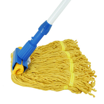 益美得 铝杆四色分类棉线蜡拖商用办公吸水拖把地拖墩布棉纱拖把 夹齿款绿色