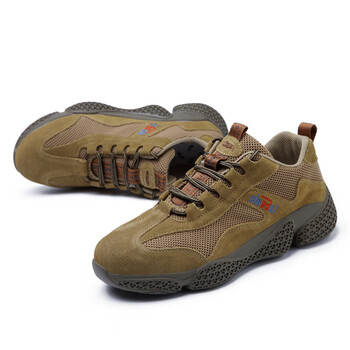 老管家 劳保鞋男钢包头防砸防刺穿舒适透气反绒皮休闲减震耐磨实心底安全工作鞋 265 棕色 43