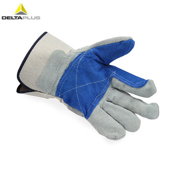 代尔塔（Deltaplus）204202 牛皮缝线手套 耐磨防穿刺帆布焊工作业 定做 10码 1双