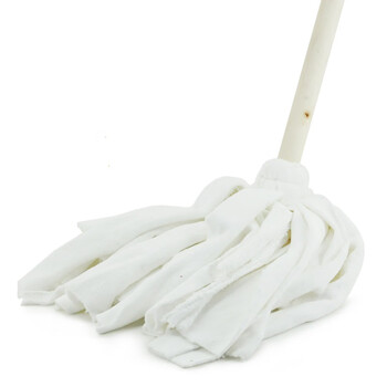 益美得 木柄圆头墩布拖把商用老式棉线棉布拖把木头钢丝扎拧棉拖把 白色毛巾布